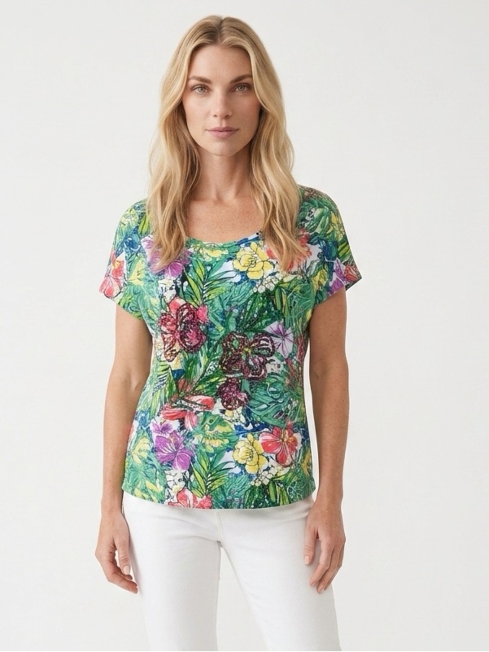 Palm Harbour Floral Sequin Short Sleeve Top Med LTOP166